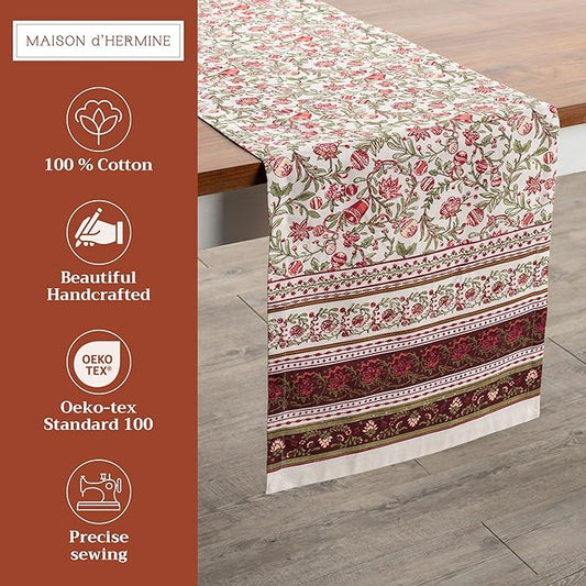 Maison d' Hermine Table Runner 100% Cotton Double Layer Table Runners 108 inches Long for Thanksgiving Christmas Decorations Home Kitchen Dining Party Wedding (Reveillon Au Jardin, 14.5" x 108")