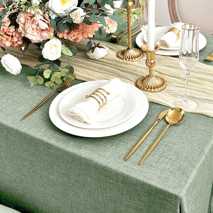 Fitable Faux Linen Tablecloths for Rectangle Tables: Water & Stain Resistant Farmhouse Table Cloth, Washable Burlap Textured Table Covers for Kitchen Dining Party(2 Pack, 60x102 Inch, Sage Green)