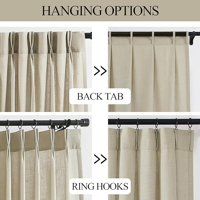 Vision Home Sand Pinch Pleated Semi Sheer Curtains Textured Linen Blended Light Filtering Window Curtains 120 inch for Living Room Bedroom Patio Pinch Pleat Drapes with Hooks 1 Panel 84" Wx120 L