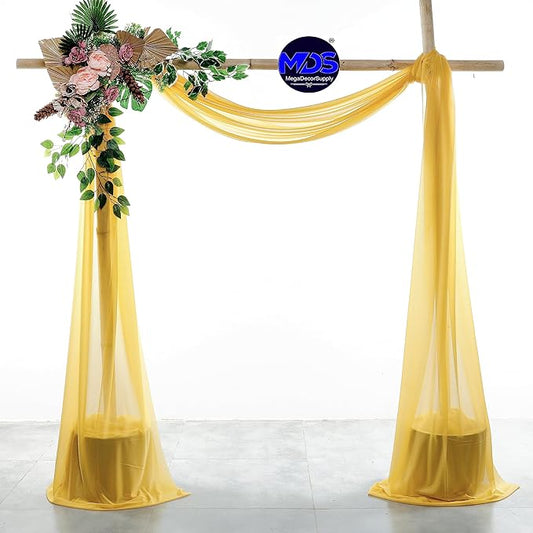 MDS Halloween Chiffon Draping Fabric - 2 Panel, 30" Wide x 100ft Long - Sheer Spooky Arbor & Canopy Drapery for Haunted House Backdrops, Party Ceilings, DIY Costumes & Themed Events - Gold