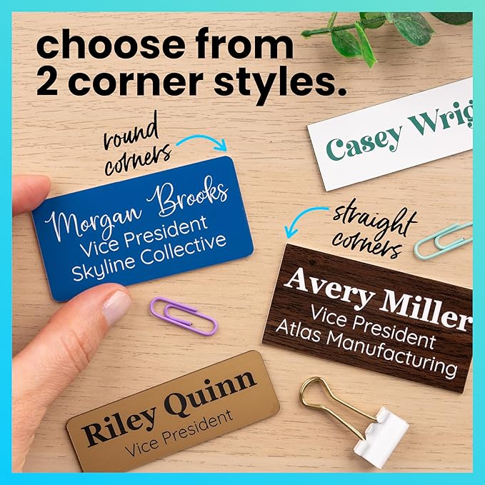 ExcelMark Custom Name Tag - Engraved Name Badge with Pin or Magnetic Backing, 16 Colors, 6 Fonts, and 2 Sizes to Choose from (Green w/White Letters, 1"x 3")