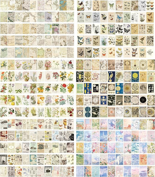 6 Sets 300 Pcs Washi Stickers Set Vintage Aesthetic Sticker Book for Journaling Decorative Scrapbook Floral Paper Sticker Kit for Scrapbooking, Bullet Journal, Art Craft Gifts, Notebook Making