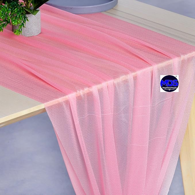 MDS 2 Pack 14ft Chiffon Table Runner 29 x 170 Inches Sheer Wedding Runner Romantic Rustic Table Runner for Wedding Decorations, Birthday Parties, Bridal Shower Party Arch Decor - Coral