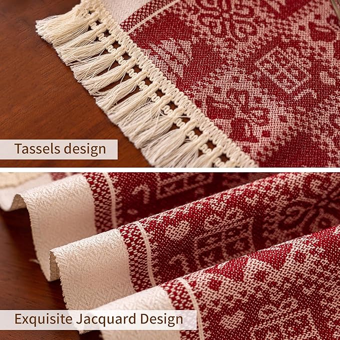 Table Runners 107 Inches,Christmas Tree Table Runner with Tassel Fringe,Gift Table Runner for Party，Coffee Table, Festival