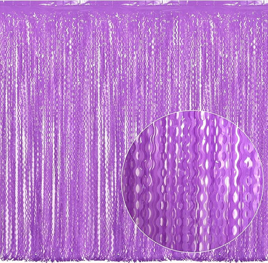 4 Pack Wavy Purple Metallic Tinsel Foil Fringe Curtains - 3.3x6.6 Feet Party Streamer Halloween Decor Foil Curtain Backdrop Holiday Celebration Party Decorations