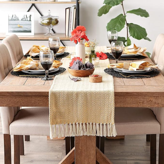 DII Woven Basic Tabletop Collection, Chevron Table Runner, 15x72, Marigold