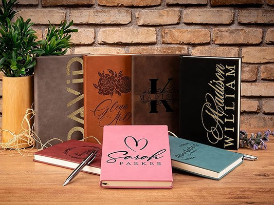 Personal Leather Journal Notebooks | 12 Design, 9 Color - Pink | Journal for Women, Men - Custom Notebook to Write in - Diary for Girls, Women - Personalized Gift Idea for Girl, Boy, Mom and Dad