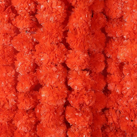 Artificial Marigold Flower Garland for Diwali Decoration, Weddings, Parties Events, Pooja Festival - Traditional Indian Decoration (Orange 5 PC | 4 to 4.5 ft) Hashcart®