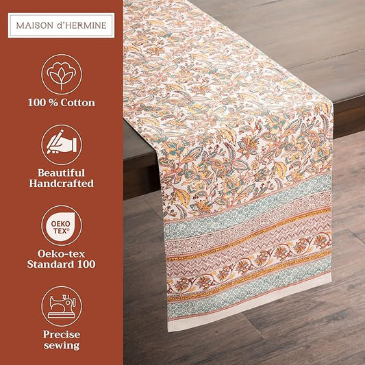 Maison d' Hermine Table Runner 100% Cotton Double Layer Table Runners 72 inches Long for Thanksgiving Christmas Decorations Home Kitchen Dining Party Wedding (Nila, 14.5" x 72")