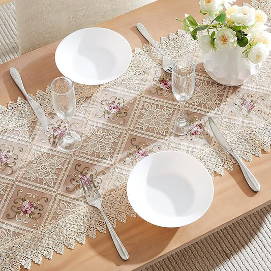Warm Home Designs Gold Lace Table Runner. 72 Inch Long, Embroidered with Intricate Flower Design. Can Be Used As Dresser Scarf or Dining Table Runner. VTR Linen