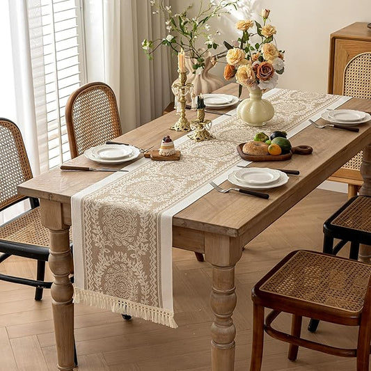 Table Runners 83 Inches,Waterproof Boho Table Runner with Tassel Fringe,Table Runner for Party Coffee Table