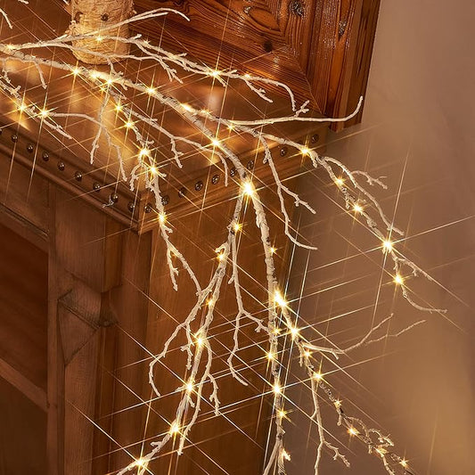 LITBLOOM Birch Garland with Lights 6FT 120 Fairy Lights Plug in, Lighted White Twig Vine Garland for Home Mantle Wall Christmas Decoration Inside Outside