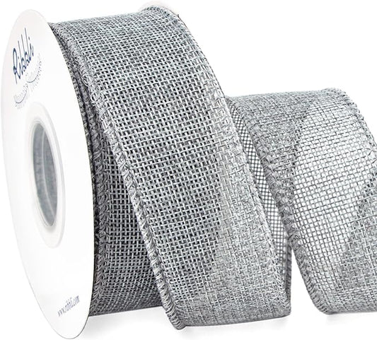 Ribbli Burlap Wired Burlap,1-1/2 Inch x 10 Yard,Silver
