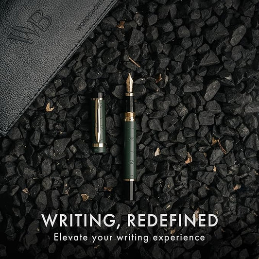 Wordsworth & Black Primori Fountain Pen Set [Green Gold]; Medium Nib, Gift Case, 24 Ink Cartridges, Refill Converter, Manual; Journaling, Calligraphy, Smooth Writing Pens; Left and Right Handed
