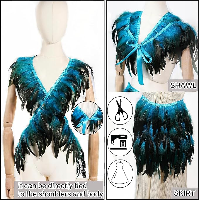 Holmgren Pink Rooster Feathers Trim - 2 Yards 5-7inch Rooster Feather Fringe Trim for Feather Shawl Cape, Skirt, Headband, Juju Hat and Party Costume Decoration (Pink)