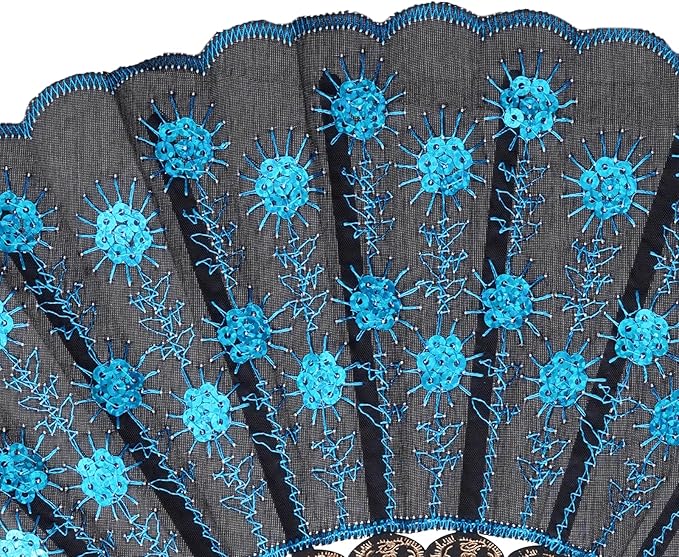 QIRMIZI 30 Pack Fabric Folding Handheld Fans, Perfect for Weddings, Parties, and Dancing,Light Blue