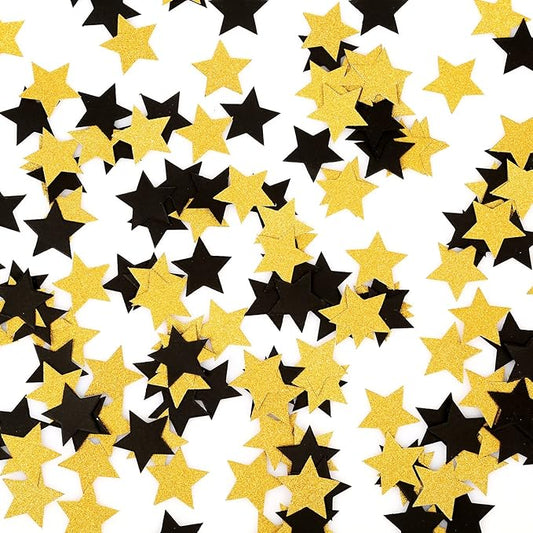 MOWO Glitter Five Stars Confetti Wedding Party Decor and Table Decor 1.2’’ in Diameter (Glitter Gold,Black,200pc)