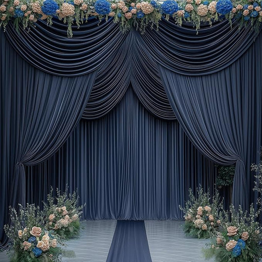 20ftx14FT Wrinkle Free Navy Blue Backdrop Curtain, 4 Panels 14FT Height Navy Blue Wedding Backdrop Drapes, Silky Polyester Back Drop Cloth for Birthday Photography Background Party Backdrop Draping
