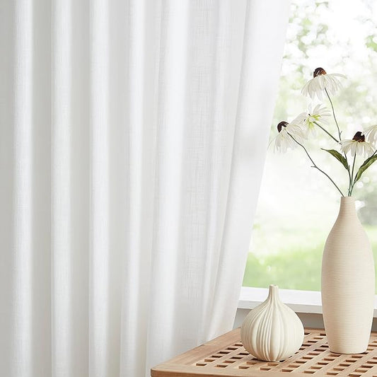 Vision Home White Pinch Pleated Semi Sheer Curtains Textured Light Filtering Window Curtains 102 inch for Living Room Bedroom Rayon Blended Pinch Pleat Drapes with Hooks 2 Panels 40" Wx102 L