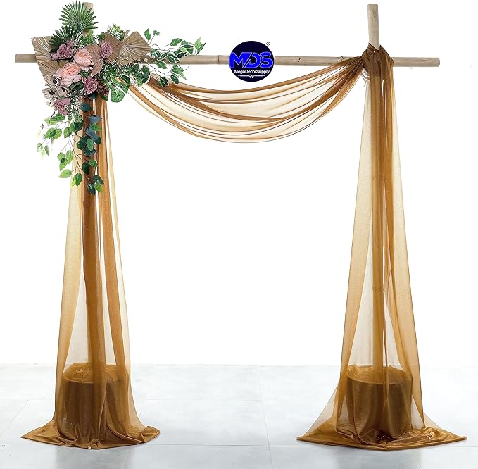 MDS Halloween Chiffon Draping Fabric - 1 Panel, 30" Wide x 20ft Long - Sheer Spooky Arbor & Canopy Drapery for Haunted House Backdrops, Party Ceilings, DIY Costumes & Themed Events - Mocha