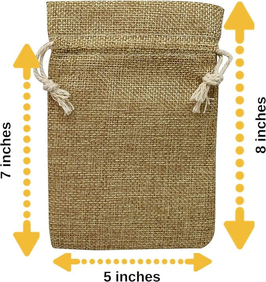 50 Burlap Bags with Drawstring, 5x8 Inch (5x7 Internal) Gift Bag Bulk Pack for Wedding and Birthday Party Favors, Jewelry and Treat Pouches, Advent, Christmas & Holiday Gift Wrap (Brown)