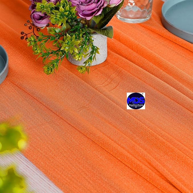 MDS 5 Pack 10ft Chiffon Table Runner 29 x 120 Inches Sheer Wedding Runner Romantic Rustic Table Runner for Wedding Decorations, Birthday Parties, Bridal Shower Party Arch Decor - Orange