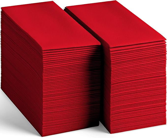 200-Pack Disposable Linen-Feel Red Napkins, 12" x 17" Cloth-Like Paper Dinner Napkins For Wedding, Bathroom, Party Or Event