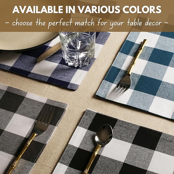 Native Fab Table Runner Buffalo Check Plaid 100% Cotton - 13x90 Inches Kitchen Dining Table Decoration for Indoor Outdoor Farmhouse Home Party Decor - Teal Green and White