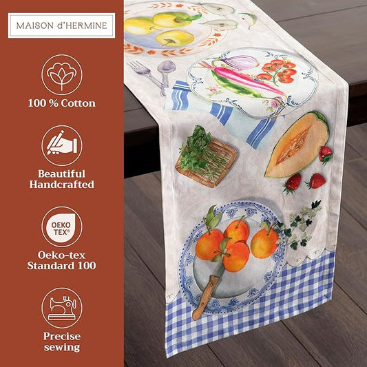 Maison d' Hermine Table Runner 100% Cotton Single Layer Table Runners 72 inches Long Decorative for Home Kitchen Dining Party Baby Shower Wedding Bridal Shower Spring Summer (Gourmand, 14.50" x 72")