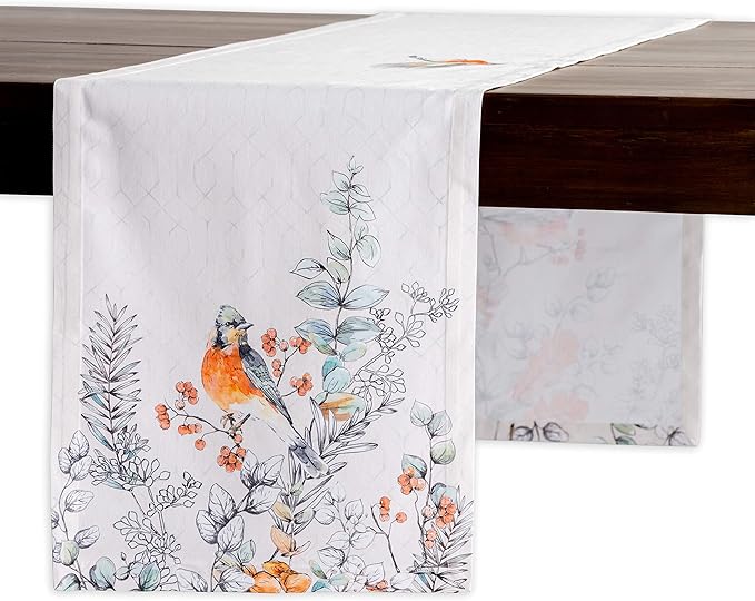 Maison d' Hermine Table Runner 100% Cotton Single Layer Table Runners 48 inches Long for Thanksgiving Christmas Decorations Home Kitchen Dining Party Wedding (Whitish Shabby Chique, 14.5" x 48")
