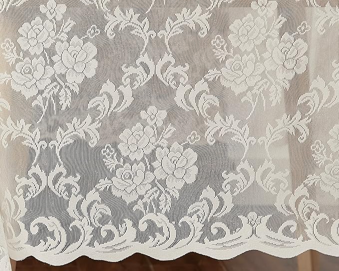 LinenZone Ivory Round Tablecloth for Rustic Vintage Decor. Sheer Lace Tablecloth Works Great As Wedding Table Cloth or Christmas Table Cover. (Mia 90 Round, Ivory)