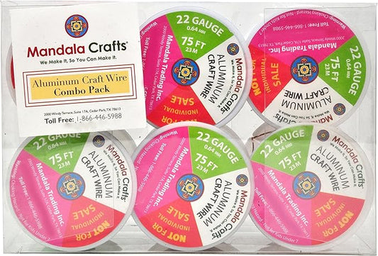 Mandala Crafts 22 Gauge Anodized Aluminum Craft Wire for Jewelry Making - 450 FT Colored Flexible Silver Combo Wire - Bendable for Bonsai Armature Crafting Sculpting