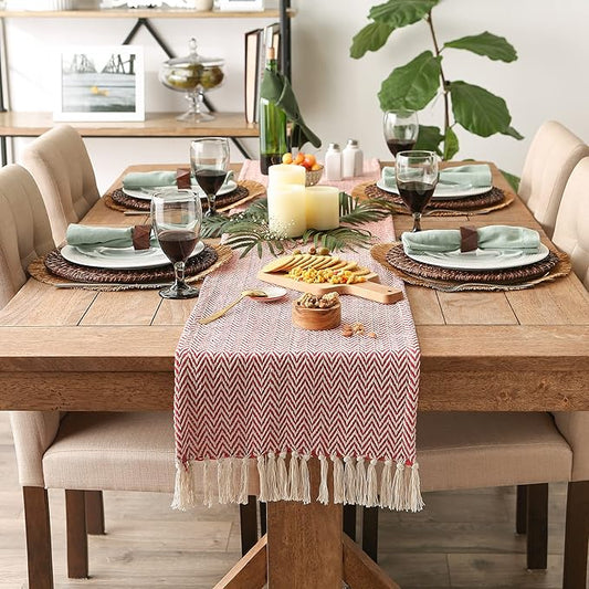 DII Woven Basic Tabletop Collection Chevron Table Runner, 15x72, Tango Red