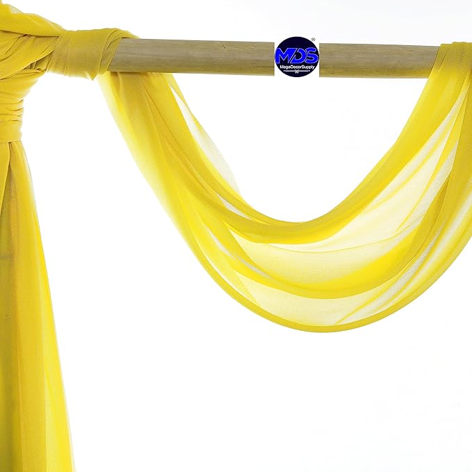 MDS Halloween Chiffon Draping Fabric - 2 Panel, 30" Wide x 100ft Long - Sheer Spooky Arbor & Canopy Drapery for Haunted House Backdrops, Party Ceilings, DIY Costumes & Themed Events - Yellow