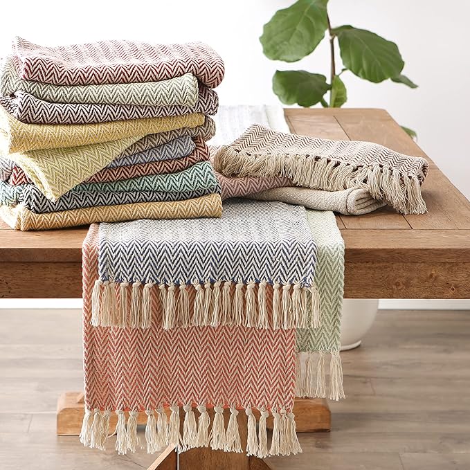 DII Woven Basic Tabletop Collection Chevron Table Runner, 15x72, Avocado