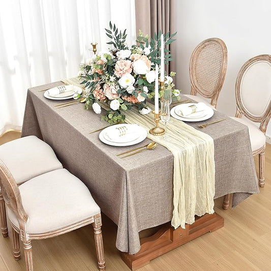 Fitable Faux Linen Tablecloths for Rectangle Tables: Water & Stain Resistant Farmhouse Table Cloth, Washable Burlap Textured Table Covers for Kitchen Dining Party(2 Pack, 60x120 Inch, Nature)