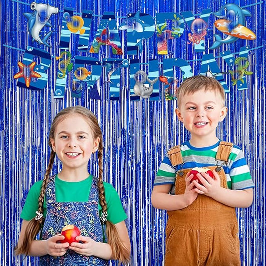 Dark Blue Tinsel Backdrop Streamers - GREATRIL Party Streamers Backdrop Foil Fringe Curtains for Birthdays/Bachelorette/Bridal Shower/Engagement Decorations - 1m x 2.5m - Pack of 2