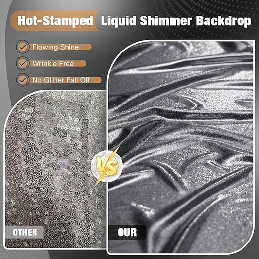 10x10FT Charcoal Silver Sequin Backdrop - 2 Panels 5x10FT Wrinkle-Free Glitter Drapes for Weddings, Parties & Events
