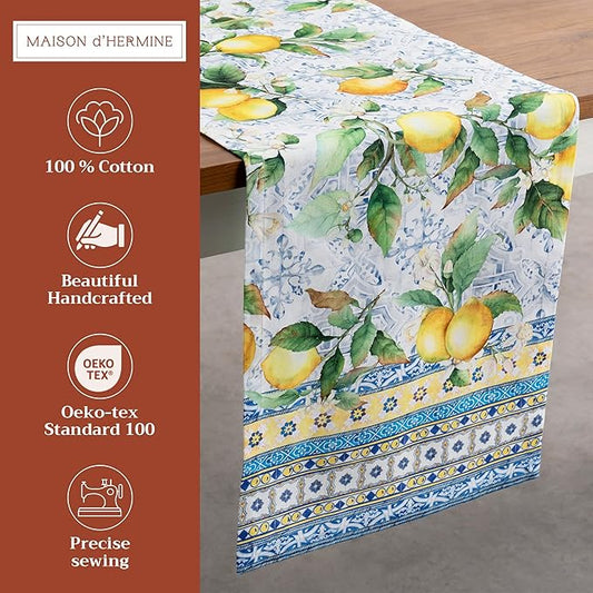 Maison d' Hermine Table Runner 100% Cotton Single Layer Table Runners 72 inches Long Decorative for Home Kitchen Dining Party Baby Shower Wedding Bridal Shower Spring Summer (Citrus, 14.50" x 72")
