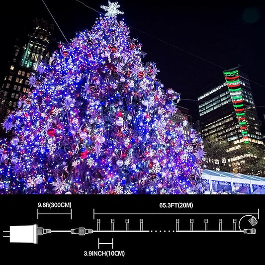 LAMPHOME 66ft Patriotic String Lights - Red White Blue Mini Lights, 200 LED Transparent Wire Fairy Starry String Lights Plug in, 11 Lighting Modes for Outdoor Tree Party Decoration (Red White Blue)