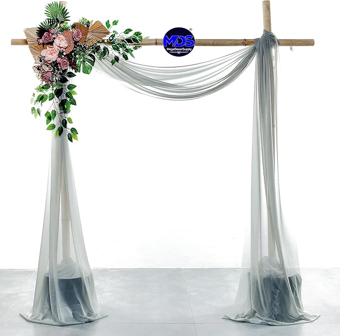 MDS Halloween Chiffon Draping Fabric - 2 Panel, 30" Wide x 75ft Long - Sheer Spooky Arbor & Canopy Drapery for Haunted House Backdrops, Party Ceilings, DIY Costumes & Themed Events - Gray