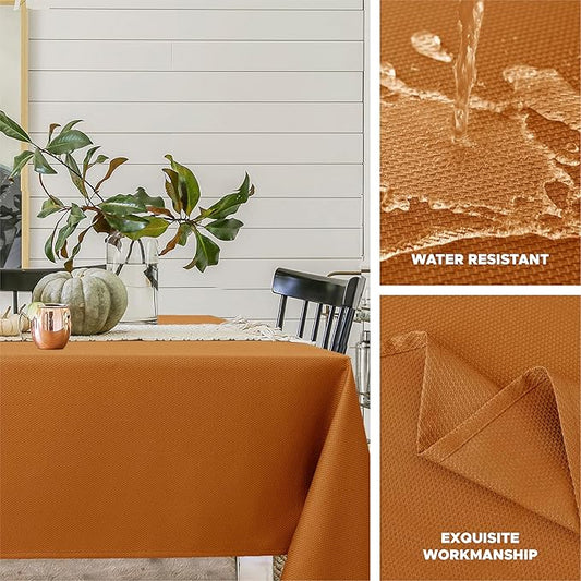Biscaynebay Fall Tablecloth Textured Fabric Square Tablecloths 60x60 Inch, Bronze Thanksgiving Autumn Harvest Water Resistant Fabric Tablecloths for Kitchen, Dining, Wedding, Parties Machine Washable
