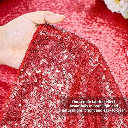 QueenDream Sparkly Sequin Tablecloth - Red Table Cloth 50x80 Inches Rectangle Table Overlay Fabric for Birthday Parties Baby Shower Decoration