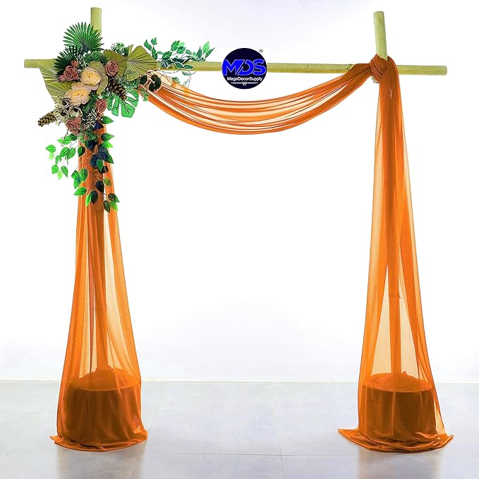 MDS Halloween Chiffon Draping Fabric - 2 Panel, 30" Wide x 20ft Long - Sheer Spooky Arbor & Canopy Drapery for Haunted House Backdrops, Party Ceilings, DIY Costumes & Themed Events - Orange