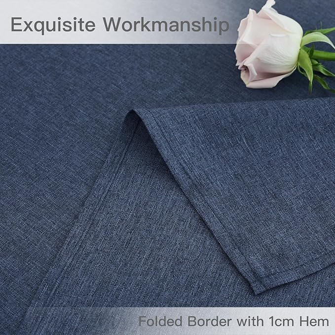 maxmill Rectangle Linen Textured Tablecloth Waterproof Spillproof Wrinkle Free Washable Fabric Table Cloth Kitchen Dining Tabletop Decoration Table Cover for Holiday Party, 52 x 70 Inch, Navy Blue