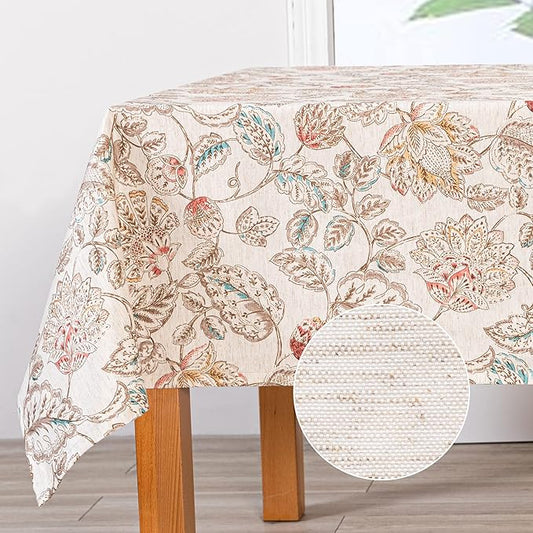 Mysky Home Waterproof Tablecloth Rectangle 60x102 Inch Rustic Burlap Tablecloth Spring Floral Linen Table Cover Farmhouse Decoration Rectangle/Oblong for Holiday, Dinner, Indoor and Outdoor Use, Brown