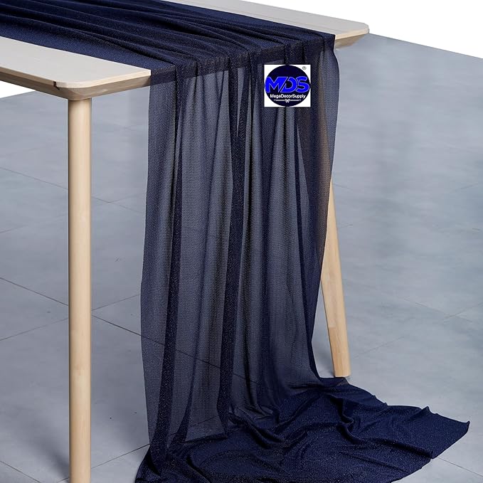 MDS 2 Pack 14ft Chiffon Table Runner 29 x 170 Inches Sheer Wedding Runner Romantic Rustic Table Runner for Wedding Decorations, Birthday Parties, Bridal Shower Party Arch Decor - Navy Blue