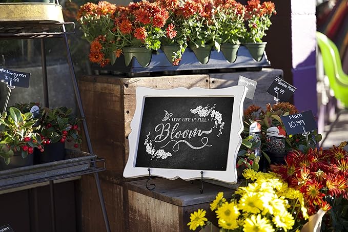 Tabletop Small Chalkboard Sign with Easel (11x13) + 8 Brilliant Liquid Chalk Markers | Hanging or Freestanding Framed Chalkboard with Hand Crafted Sweetheart Frame