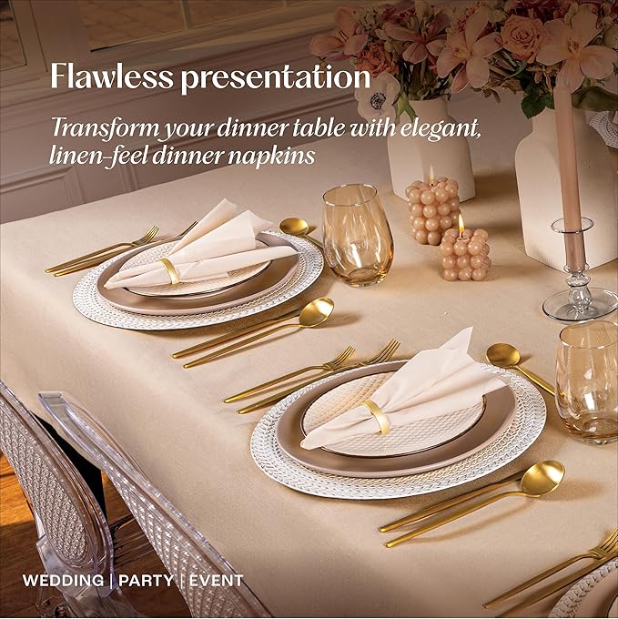 200-Pack Disposable Linen-Feel Champagne Napkins, 12" x 17" Cloth-Like Paper Dinner Napkins For Wedding, Bathroom, Party Or Event