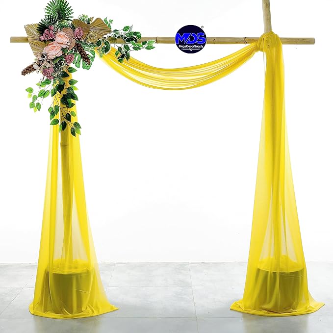 MDS Halloween Chiffon Draping Fabric - 2 Panel, 30" Wide x 100ft Long - Sheer Spooky Arbor & Canopy Drapery for Haunted House Backdrops, Party Ceilings, DIY Costumes & Themed Events - Yellow